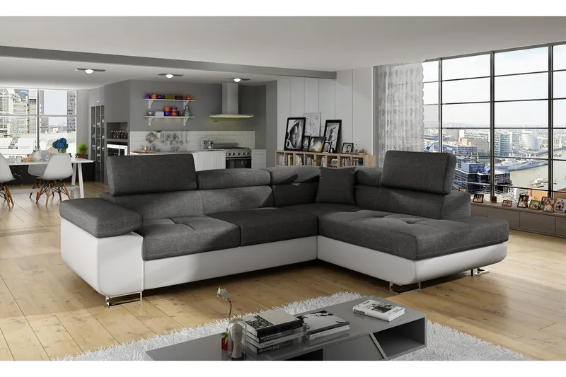 Bobis Sovesofa med Chaiselong Højre, Grå/Hvid