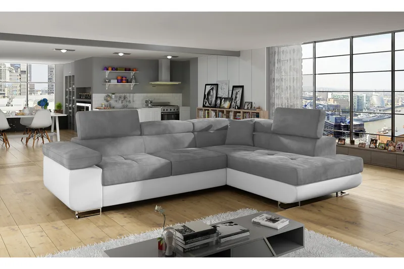 Bobis Sovesofa med Chaiselong Højre, Grå/Hvid