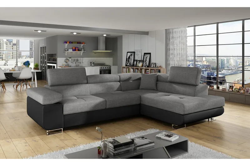 Bobis Sovesofa med Chaiselong Højre, Grå/Sort