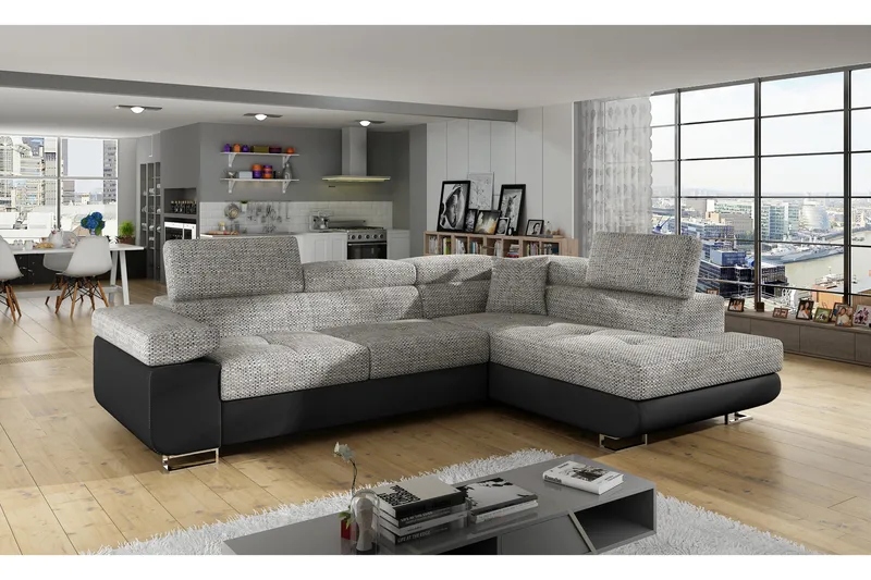 Bobis Sovesofa med Chaiselong Højre, Grå/Sort