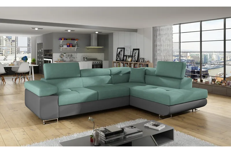 Bobis Sovesofa med Chaiselong Højre, Grøn/Grå