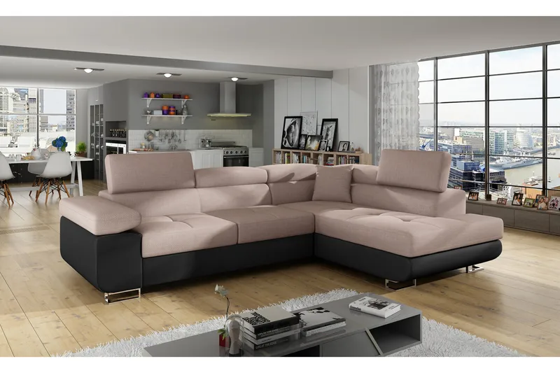 Bobis Sovesofa med Chaiselong Højre, Lyserød/Sort