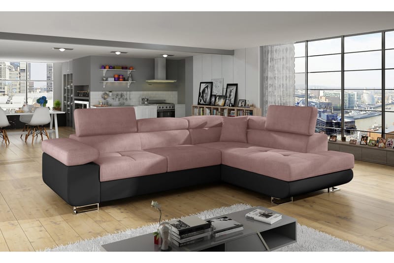 Bobis Sovesofa med Chaiselong Højre - Lyserød/Sort - Møbler - Sofaer - Sovesofaer