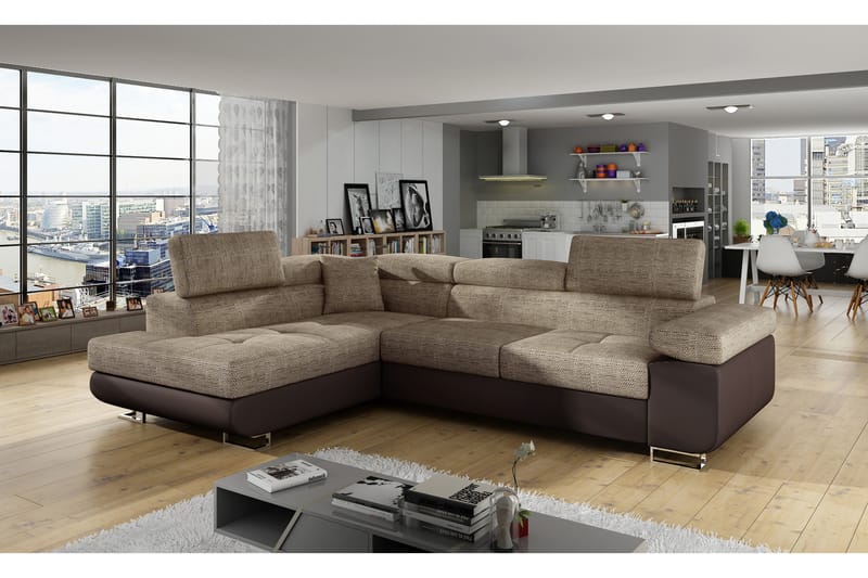 Bobis Sovesofa med Chaiselong Venstre - Beige/Brun - Sovesofaer - Sovesofa chaiselong