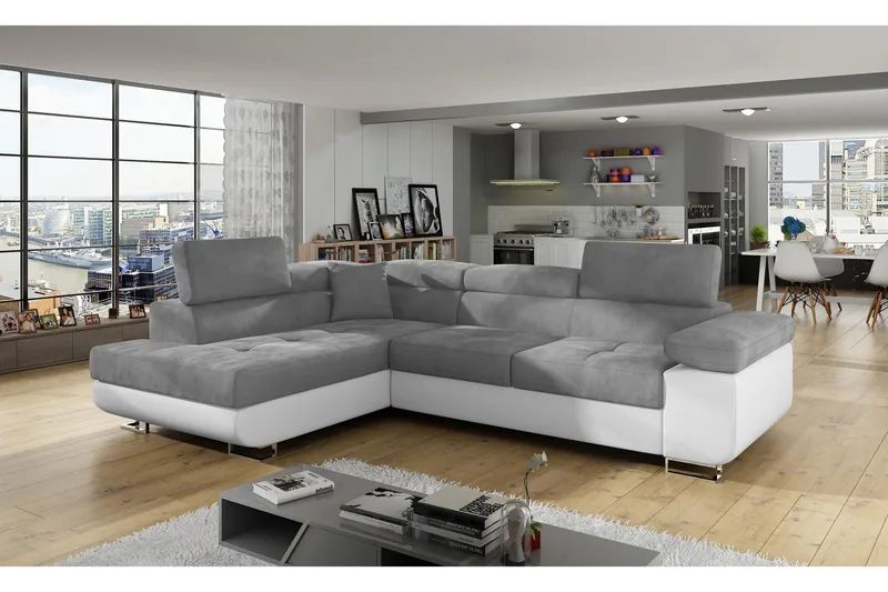 Bobis Sovesofa med Chaiselong Venstre, Grå/Hvid