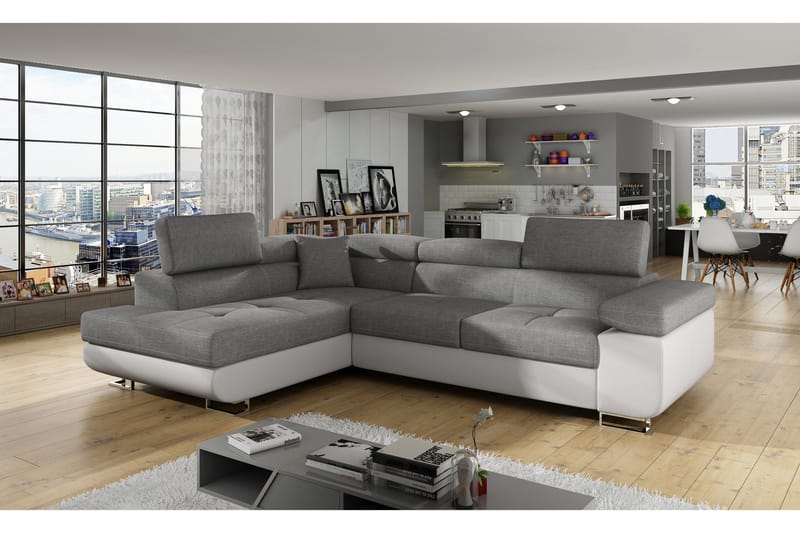 Bobis Sovesofa med Chaiselong Venstre, Grå/Hvid