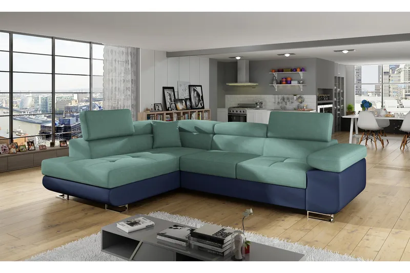 Bobis Sovesofa med Chaiselong Venstre, Grøn/Blå