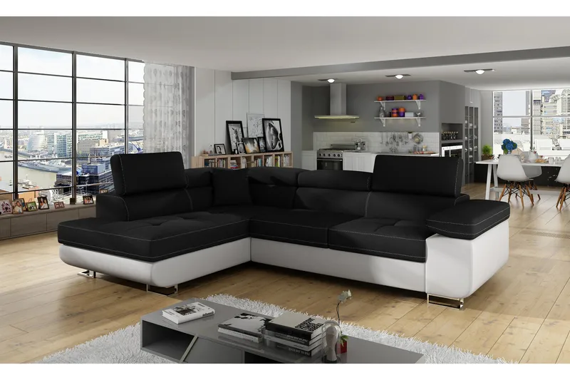 Bobis Sovesofa med Chaiselong Venstre, Sort/Hvid