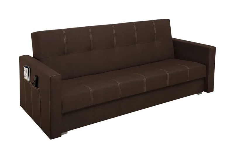 Bona 3-personers Rektangulær Sovesofa 115x190 cm med Opbevaring i Stof, Brun