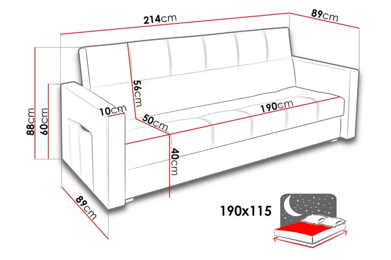 Bona sovesofa 214x89x88 cm - Sovesofaer - 3 personers sovesofa