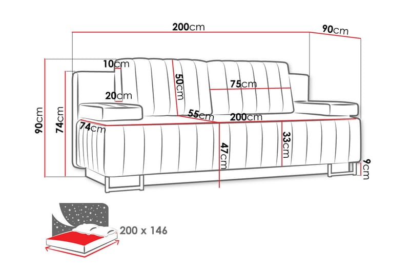 Bonsall 3-pers. Sovesofa - Sovesofaer - 3 personers sovesofa