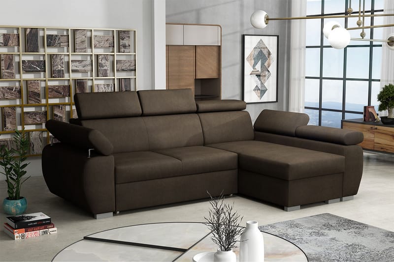 Boston Hjørnesofa Højre - Brun - Sovesofaer - Sovesofa chaiselong - Velour sofaer