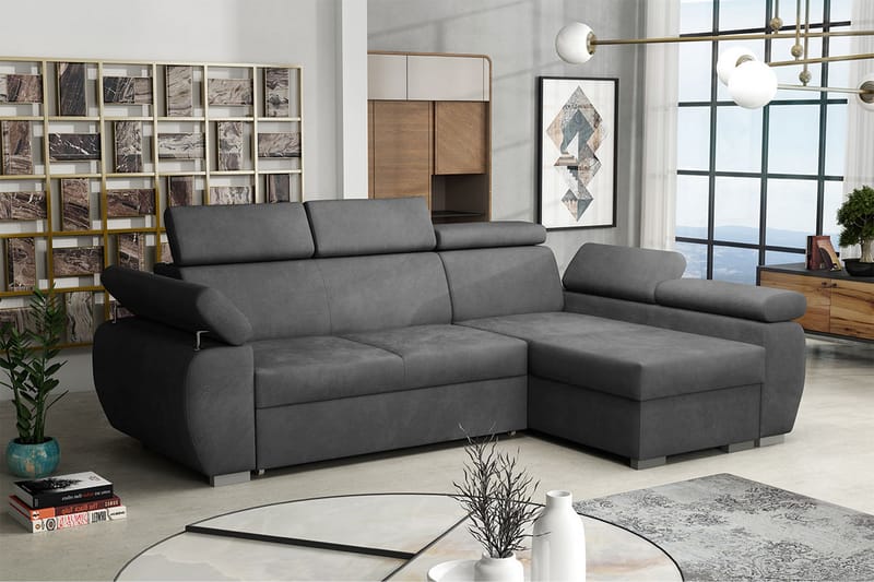 Boston Hjørnesofa Højre - Mørkegrå - Sovesofaer - Sovesofa chaiselong - Velour sofaer