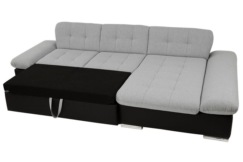 Branstad Hjørnesovesofa Højrevendt 129x240 cm med Opbevaring i Fløjl - Grå - Møbler - Sofaer - Sovesofaer
