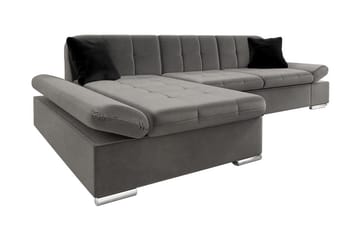 Branstad Hjørnesovesofa Venstrevendt 129x240 cm med Opbevaring i Fløjl - Grå - Møbler - Sofaer - Sovesofaer