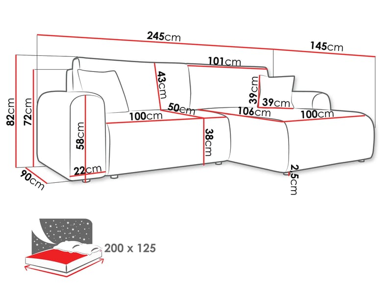 Brenor Sovesofa med chaiselong 3-personers - Brun - Møbler - Sofaer - Sovesofaer