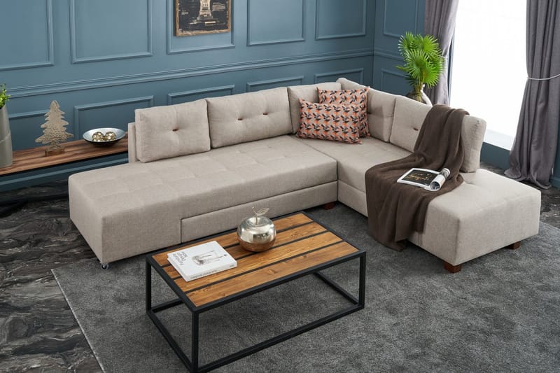 Brunei Sovesofa med Chaiselong Højre - Cremehvid/Sort - Møbler - Sofaer - Sovesofaer