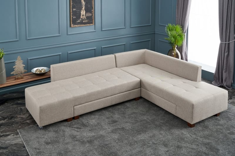 Brunei Sovesofa med Chaiselong Højre - Cremehvid/Sort - Møbler - Sofaer - Sovesofaer