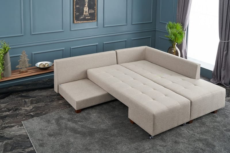 Brunei Sovesofa med Chaiselong Højre - Cremehvid/Sort - Møbler - Sofaer - Sovesofaer