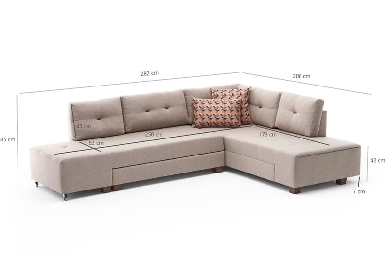 Brunei Sovesofa med Chaiselong Højre - Cremehvid/Sort - Møbler - Sofaer - Sovesofaer