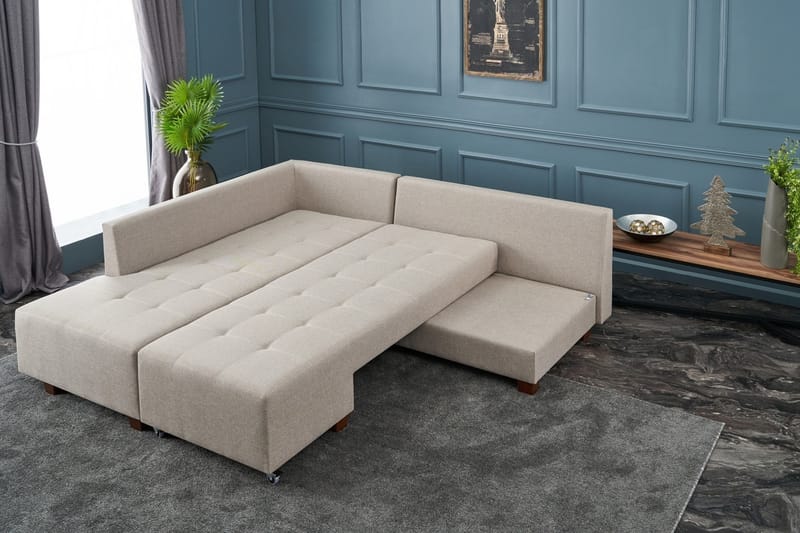Brunei Sovesofa med Chaiselong Venstre - Beige - Møbler - Sofaer - Sovesofaer