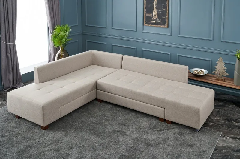 Brunei Sovesofa med Chaiselong Venstre - Beige - Møbler - Sofaer - Sovesofaer