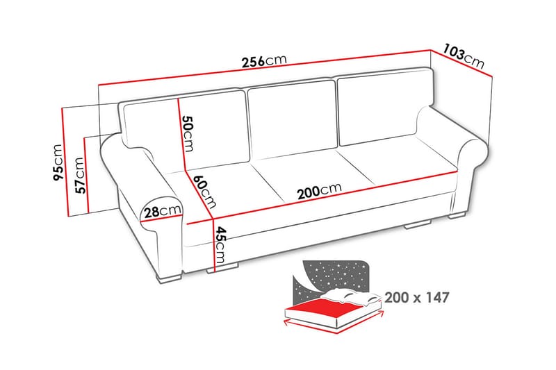 Buket Sovesofa 256x103x95 cm - Møbler - Sofaer - Sovesofaer