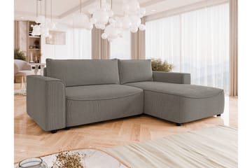 Burketown Sovesofa med Chaiselong 3-personers i Fløjl - Grå - Møbler - Sofaer - Sovesofaer