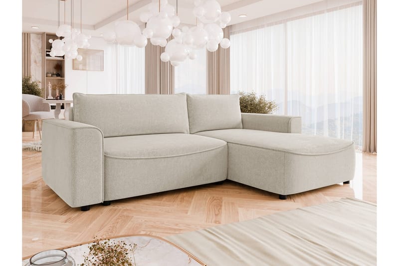 Burketown Sovesofa med Chaiselong 3-personers i Fløjl - Beige - Møbler - Sofaer - Sovesofaer