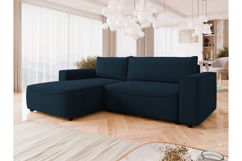 Burketown Sovesofa med Chaiselong 3-personers i Fløjl - Blå - Møbler - Sofaer - Sovesofaer