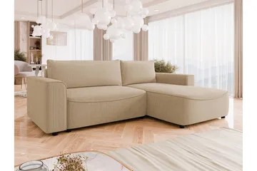 Burketown Sovesofa med Chaiselong 3-personers i Fløjl - Beige - Møbler - Sofaer - Sovesofaer