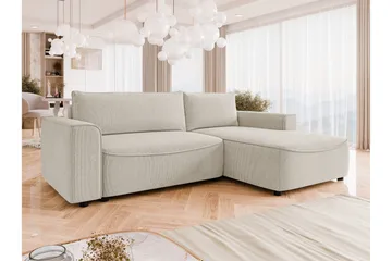 Burketown Sovesofa med Chaiselong 3-personers i Fløjl - Beige - Møbler - Sofaer - Sovesofaer