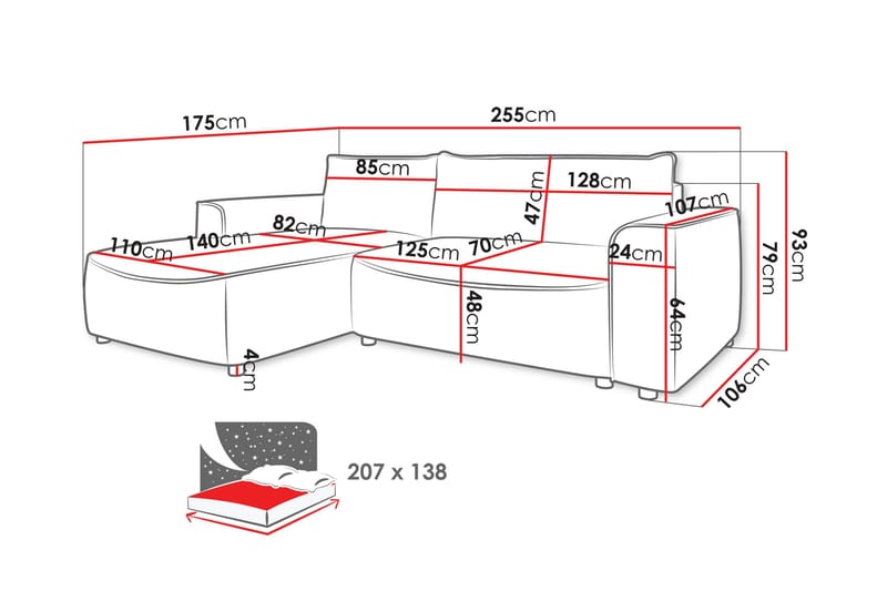 Burketown Sovesofa med Chaiselong 3-personers i Fløjl - Blå - Møbler - Sofaer - Sovesofaer