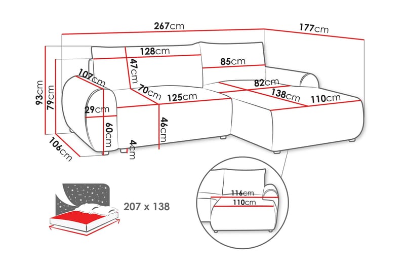 Burman Sovesofa med Chaiselong 3-personers i Manchester - Beige - Møbler - Sofaer - Sovesofaer