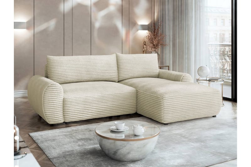 Burman Sovesofa med Chaiselong 3-personers i Manchester - Beige - Møbler - Sofaer - Sovesofaer