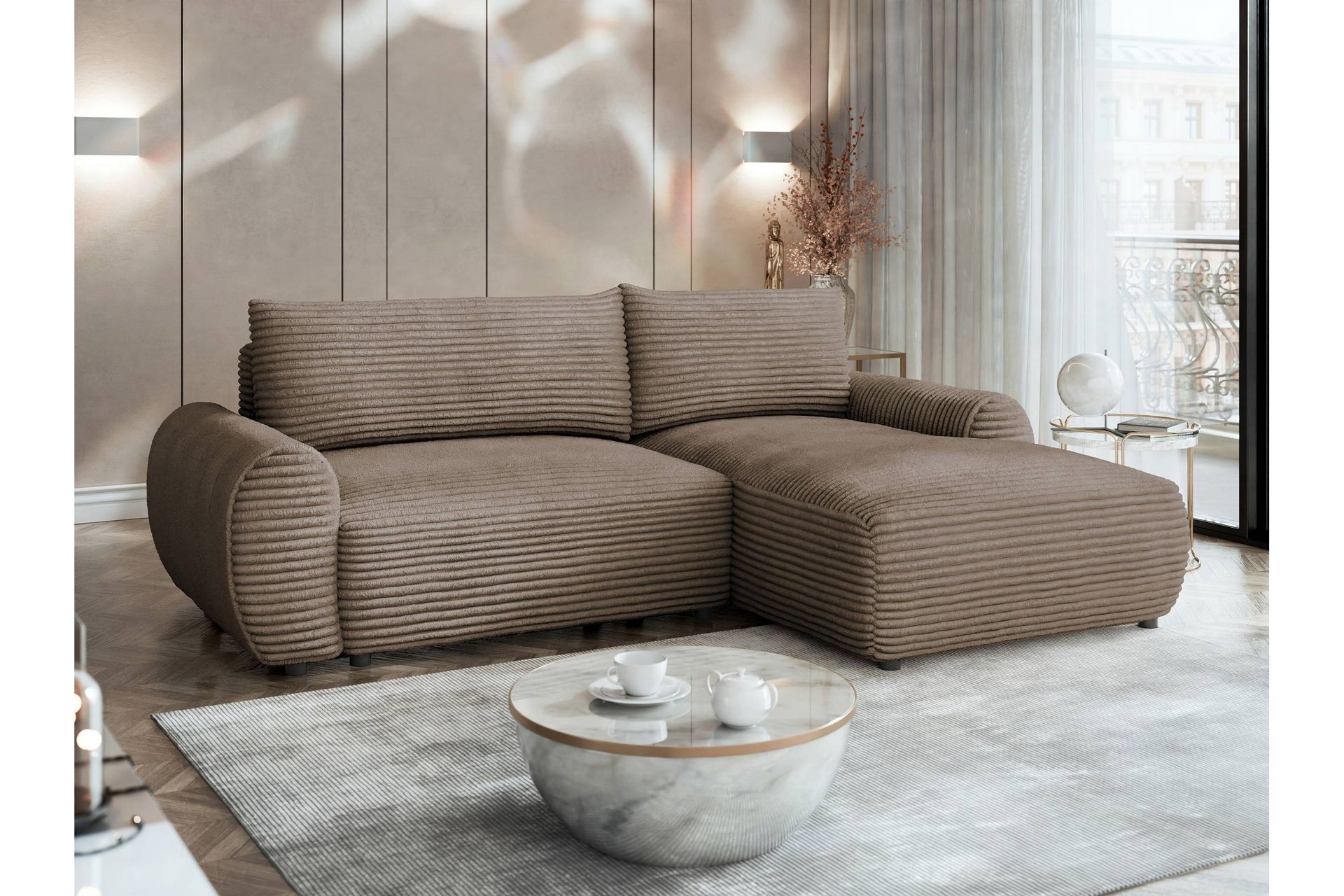 Burman Sovesofa med Chaiselong 3-personers i Manchester - Brun - Møbler - Sofaer - Sovesofaer