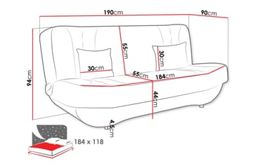 Burralla 3-personers Rektangulær Sovesofa 118x184 cm med Opbevaring i Stof - Grå - Møbler - Sofaer - Sovesofaer