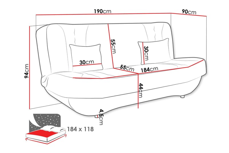 Burralla 3-personers Rektangulær Sovesofa 118x184 cm med Opbevaring i Stof - Grå - Møbler - Sofaer - Sovesofaer