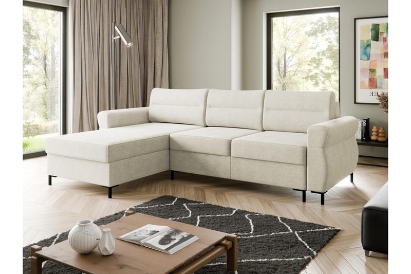 Busness Sovesofa med Chaiselong 3-personers i Plys - Beige - Møbler - Sofaer - Sovesofaer
