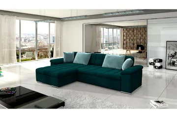 Camior 4-personers Venstrevendt Hjørnesovesofa 129x227 cm med Opbevaring i Fløjl - Grøn - Møbler - Sofaer - Sovesofaer
