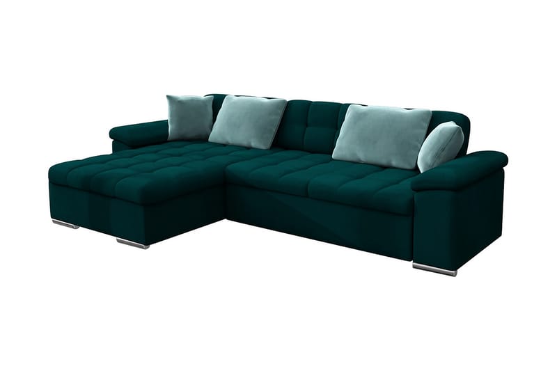 Camior Hjørnesovesofa Chaiselong Højre - Mørkegrøn - Sovesofaer - Hjørnesovesofa - Velour sofaer