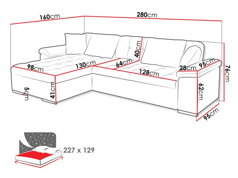 Camior Sovesofa med chaiselong 3-personers - Brun - Møbler - Sofaer - Sovesofaer