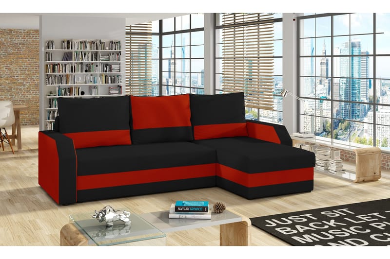 Candra sovesofa med divan, Sort / rød