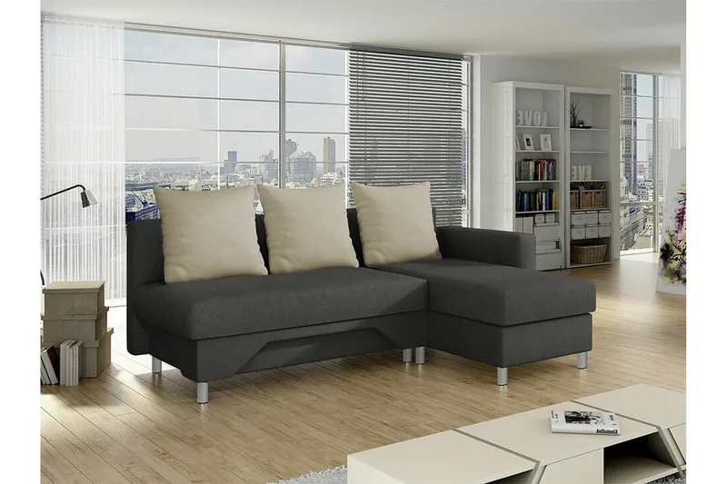 Castlebay 3-personers Højre Hjørnesovesofa 130x197 cm med Opbevaring i Fløjl - Mørkegrå - Møbler - Sofaer - Sovesofaer