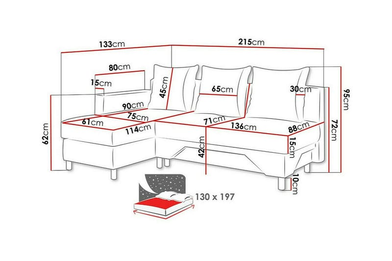 Castlebay 3-personers Højre Hjørnesovesofa 130x197 cm med Opbevaring i Fløjl - Mørkegrå - Møbler - Sofaer - Sovesofaer
