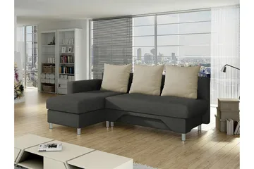 Castlebay 3-personers Hjørnesovesofa 130x197 cm med Opbevaring i Fløjl - Mørkegrå - Møbler - Sofaer - Sovesofaer