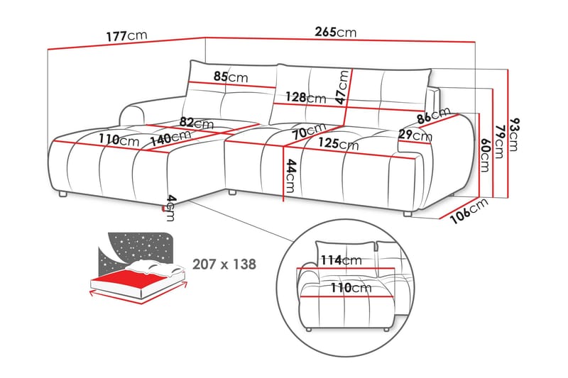 Ceibo Sovesofa med Chaiselong 3-personers - Sort - Møbler - Sofaer - Sovesofaer