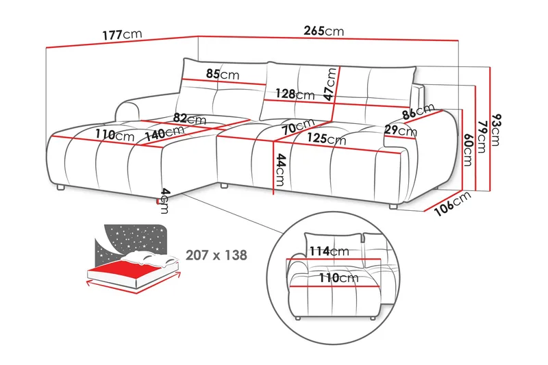 Ceibo Sovesofa med Chaiselong 3-personers - Grå - Møbler - Sofaer - Sovesofaer