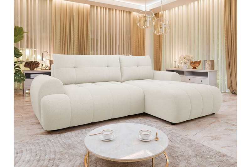 Ceibo Sovesofa med Chaiselong 3-personers i Plys - Beige - Møbler - Sofaer - Sovesofaer