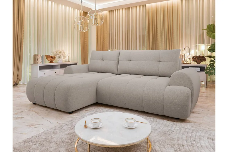 Ceibo Sovesofa med Chaiselong 3-personers i Plys - Grå - Møbler - Sofaer - Sovesofaer